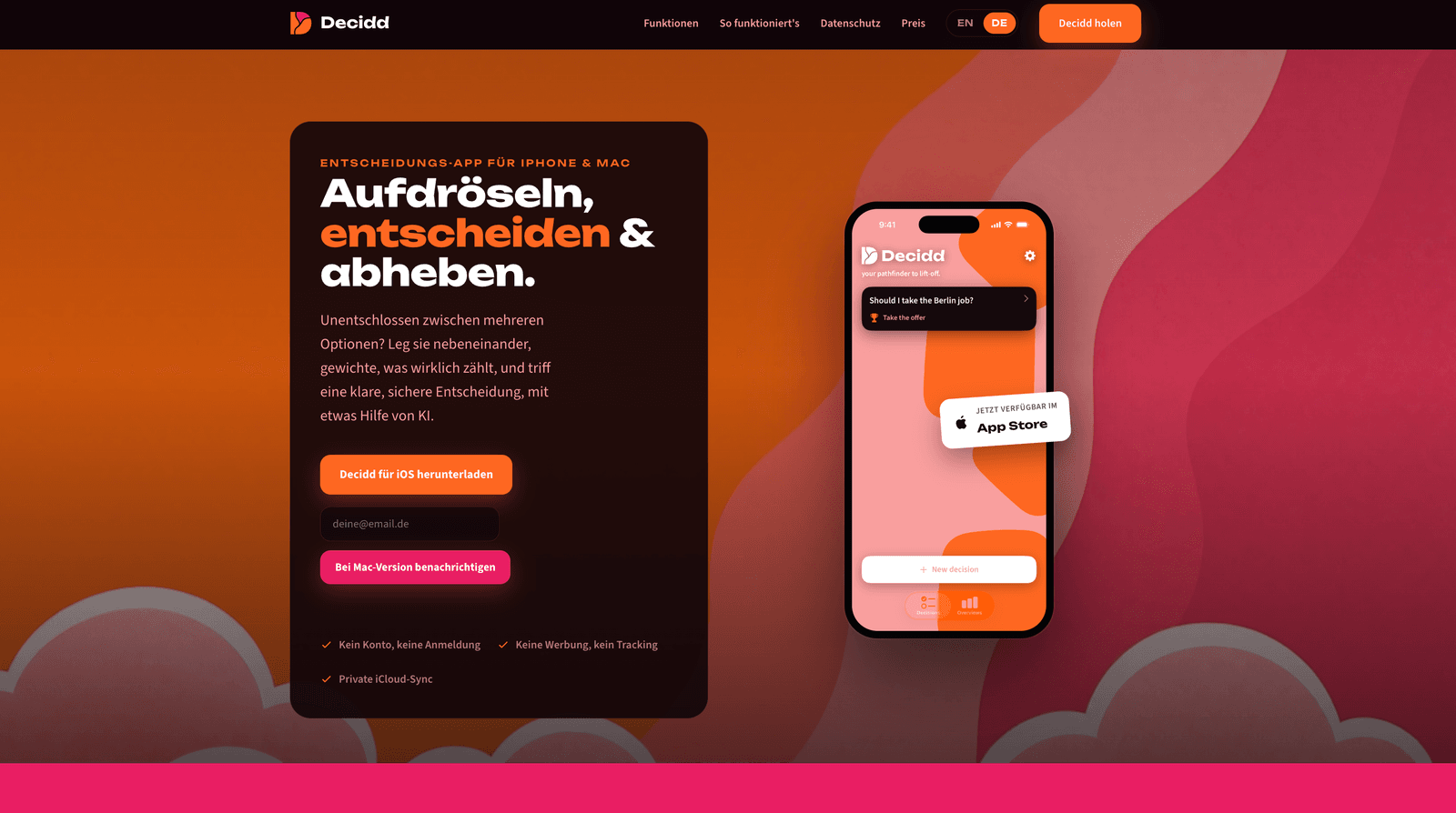 Screenshot der Website Decidd
